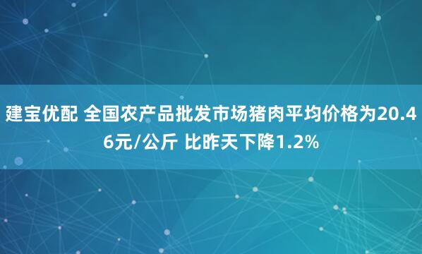 建宝优配 全国农产品批发市场猪肉平均价格为20.46元/公斤 比昨天下降1.2%